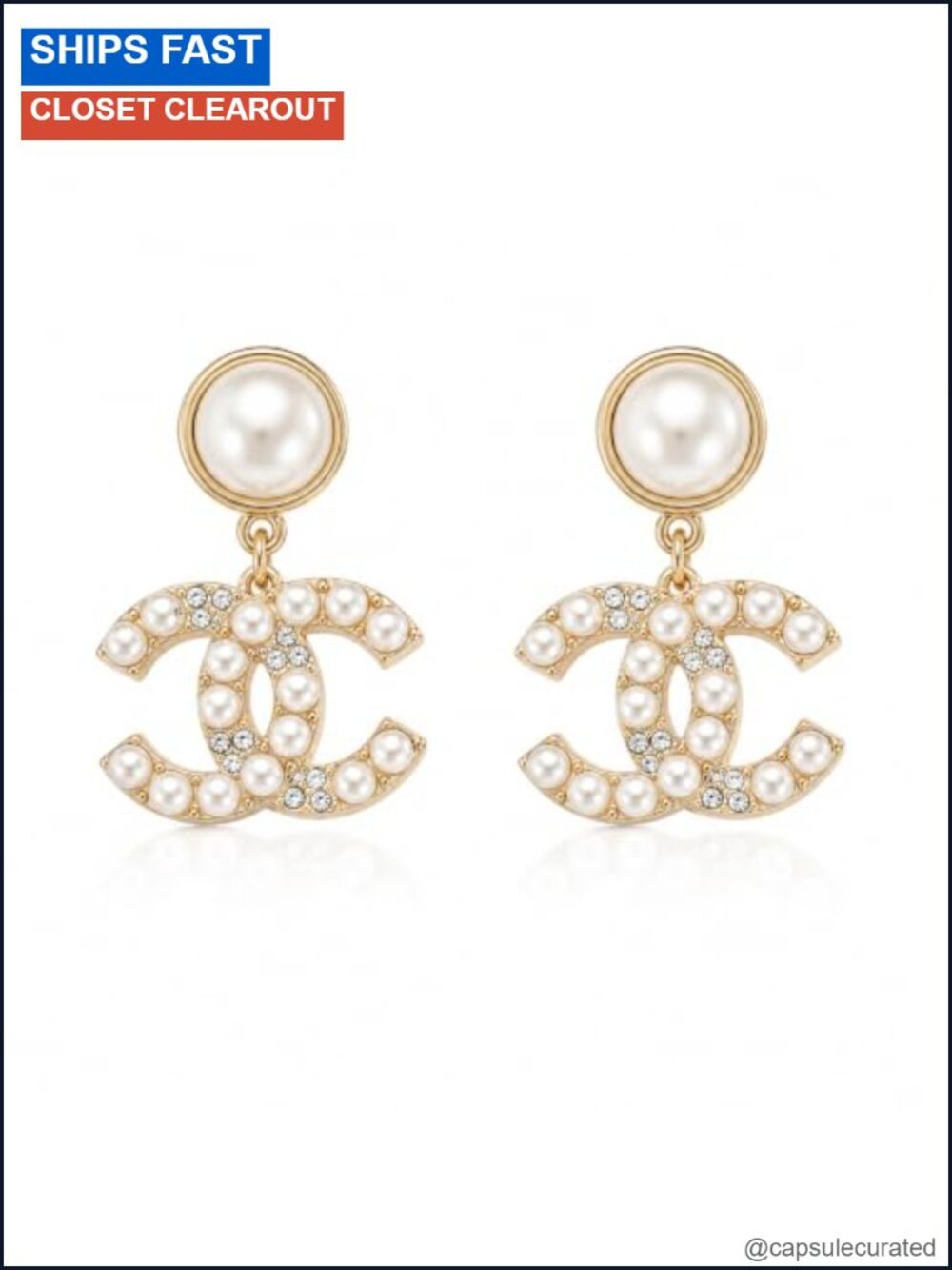 Gold-Tone Faux Pearl Crystal Drop Dangle Earrings
